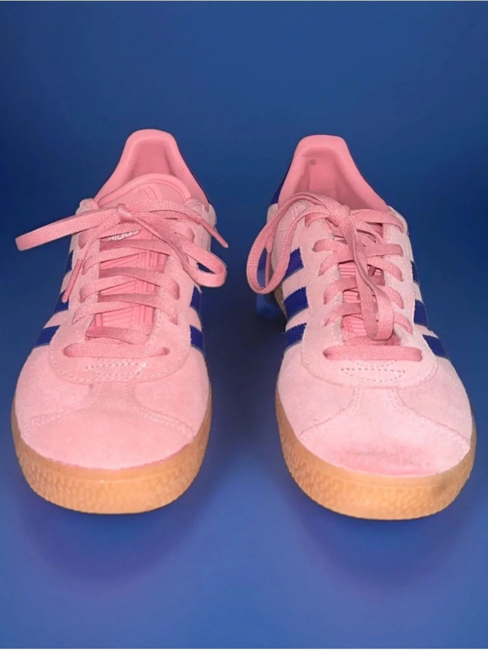 Womens Adidas Gazelle J Semi Pink Spark Lucid Blue Shoes Sneakers Size 4